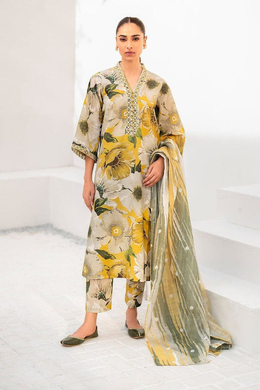 BAROQUE SUMMER COLLECTION DIGITAL PRINTED & EMBROIDERED SWISS LAWN -YELLOW FLORA